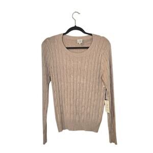 Cielo NWT Women Crew Neck Sweater Size Large Tan Preppy Neutral Layering Office